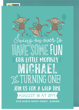 'Monkey Around' Kids Birthday Invitation