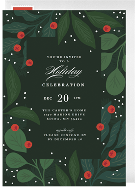 'Winter Berries and Greenery' Holiday Party Invitation