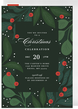 'Winter Berries and Greenery' Christmas Party Invitation