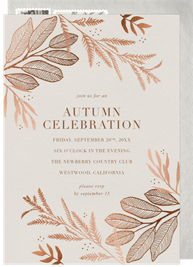 'Romantic Guilded Leaves' Fall Party Invitation