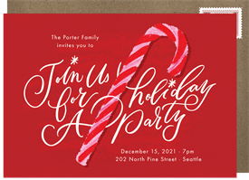 'Gouache Candy Cane' Holiday Party Invitation