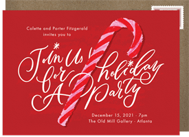 'Gouache Candy Cane' Business Holiday Party Invitation