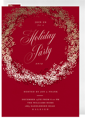 'Gold Confetti Wreath' Holiday Party Invitation