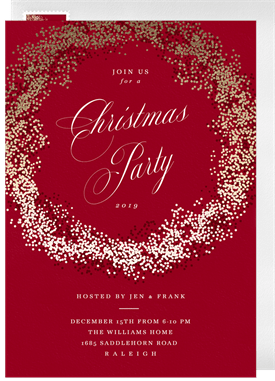 'Gold Confetti Wreath' Christmas Party Invitation