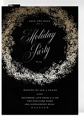 'Gold Confetti Wreath' Holiday Party Save the Date