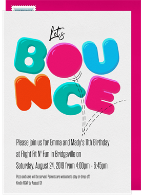 'Let's Bounce' Kids Birthday Invitation
