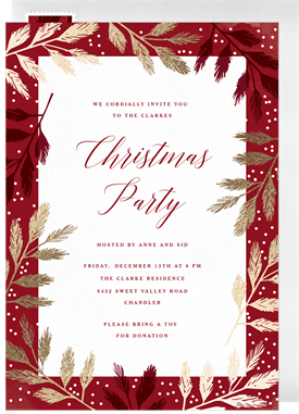'Foiled Pine Branches' Holiday Party Invitation