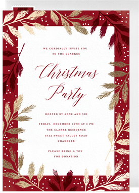 'Foiled Pine Branches' Christmas Party Invitation