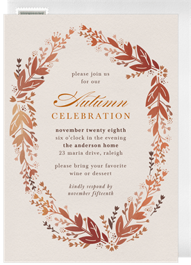 'Hand Drawn Wreath' Fall Party Invitation