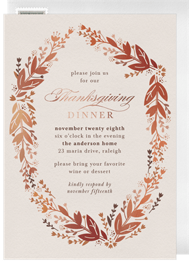 'Hand Drawn Wreath' Thanksgiving Invitation