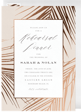 'Guilded Palm Fronds' Rehearsal Dinner Invitation