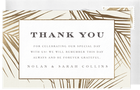 'Guilded Palm Fronds' Wedding Thank You Note
