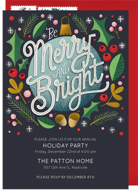'Be Merry and Bright' Holiday Party Invitation