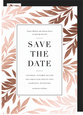 'Rose Gold Leaves' Wedding Save the Date