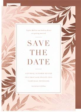 'Rose Gold Leaves' Wedding Save the Date