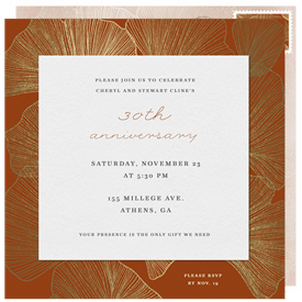 'Gilded Ginkgo Leaves' Anniversary Party Invitation