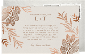 'Romantic Guilded Leaves' Wedding Thank You Note