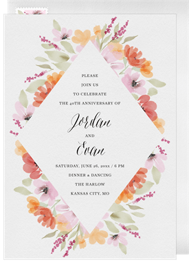 'Painted Blooms' Anniversary Party Invitation