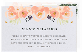 'Peachy Florals' Rehearsal Dinner Thank You Note