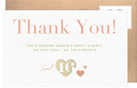 'Sweetheart 16' Sweet 16 Thank You Note