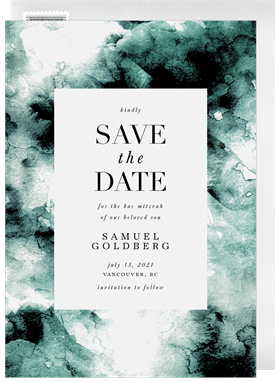 'Cloudy Watercolor' Bar Mitzvah Save the Date