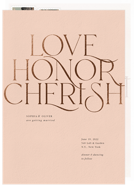 'Love Honor Cherish' Wedding Invitation