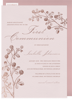 'Rose Gold Clover' First Communion Invitation