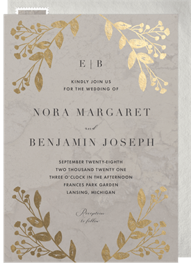 'Gold Botanical Frame' Wedding Invitation