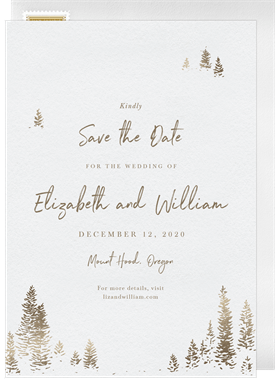 'Golden Evergreens' Wedding Save the Date
