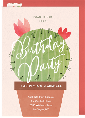 'Prickly Cactus' Kids Birthday Invitation