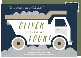 'Modern Dump Truck' Kids Birthday Invitation