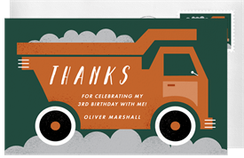 'Modern Dump Truck' Kids Birthday Thank You Note