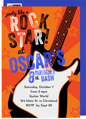 'Rock Star' Kids Birthday Invitation