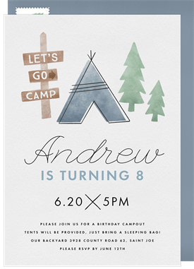 'Let's Go Camp' Kids Birthday Invitation