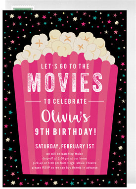 'Movie Popcorn' Kids Birthday Invitation