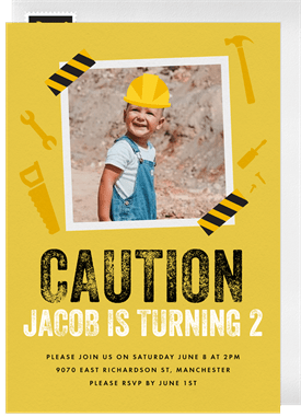 'Construction Hat' Kids Birthday Invitation