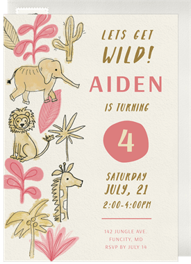 'Painted Safari Animals' Kids Birthday Invitation