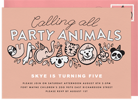 'Calling All Party Animals' Kids Birthday Invitation