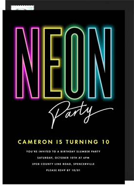 'Neon Party' Kids Birthday Invitation