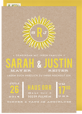 'Sunflower on Kraft Paper' Wedding Invitation