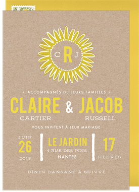 'Sunflower on Kraft Paper' Wedding Invitation