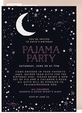 'Starry Pajama Party' Kids Birthday Invitation