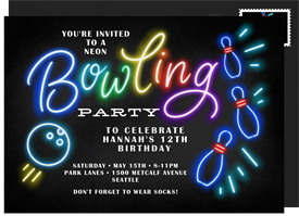 'Neon Bowling' Kids Birthday Invitation