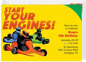 'Start Your Engines' Kids Birthday Invitation
