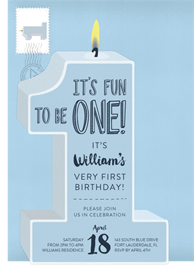 'Number One Candle' Kids Birthday Invitation