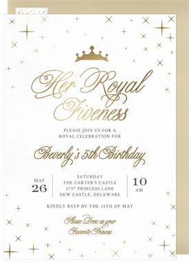 'Her Royal Fiveness' Kids Birthday Invitation