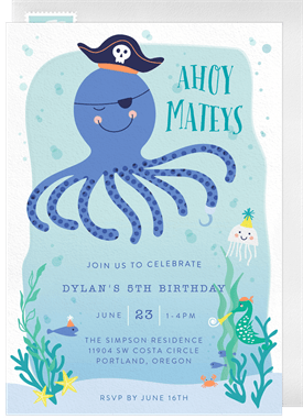 'Octopus Pirate' Kids Birthday Invitation