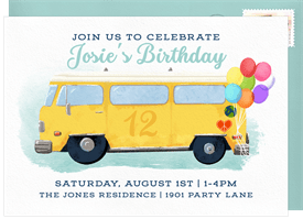 'Vintage Bus' Kids Birthday Invitation