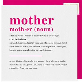 'Mother Defined As' Mother's Day Card