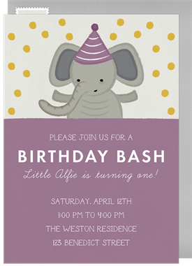 'Party Elephant' Kids Birthday Invitation